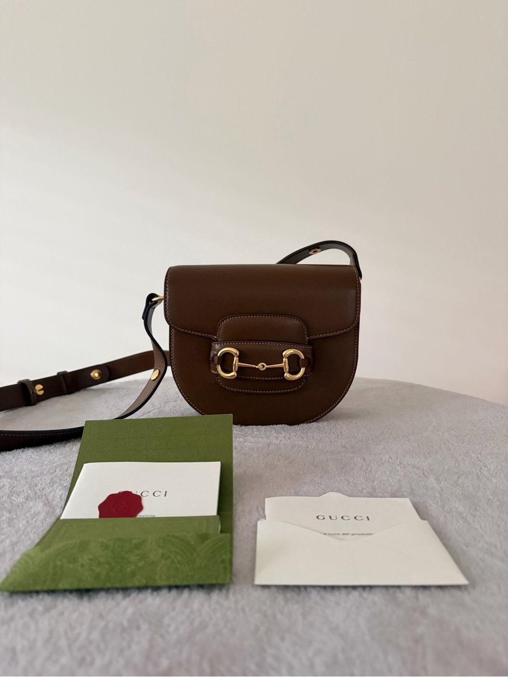 Gucci Brown Leather Crossbody Saddle Bag with Gold Hardware